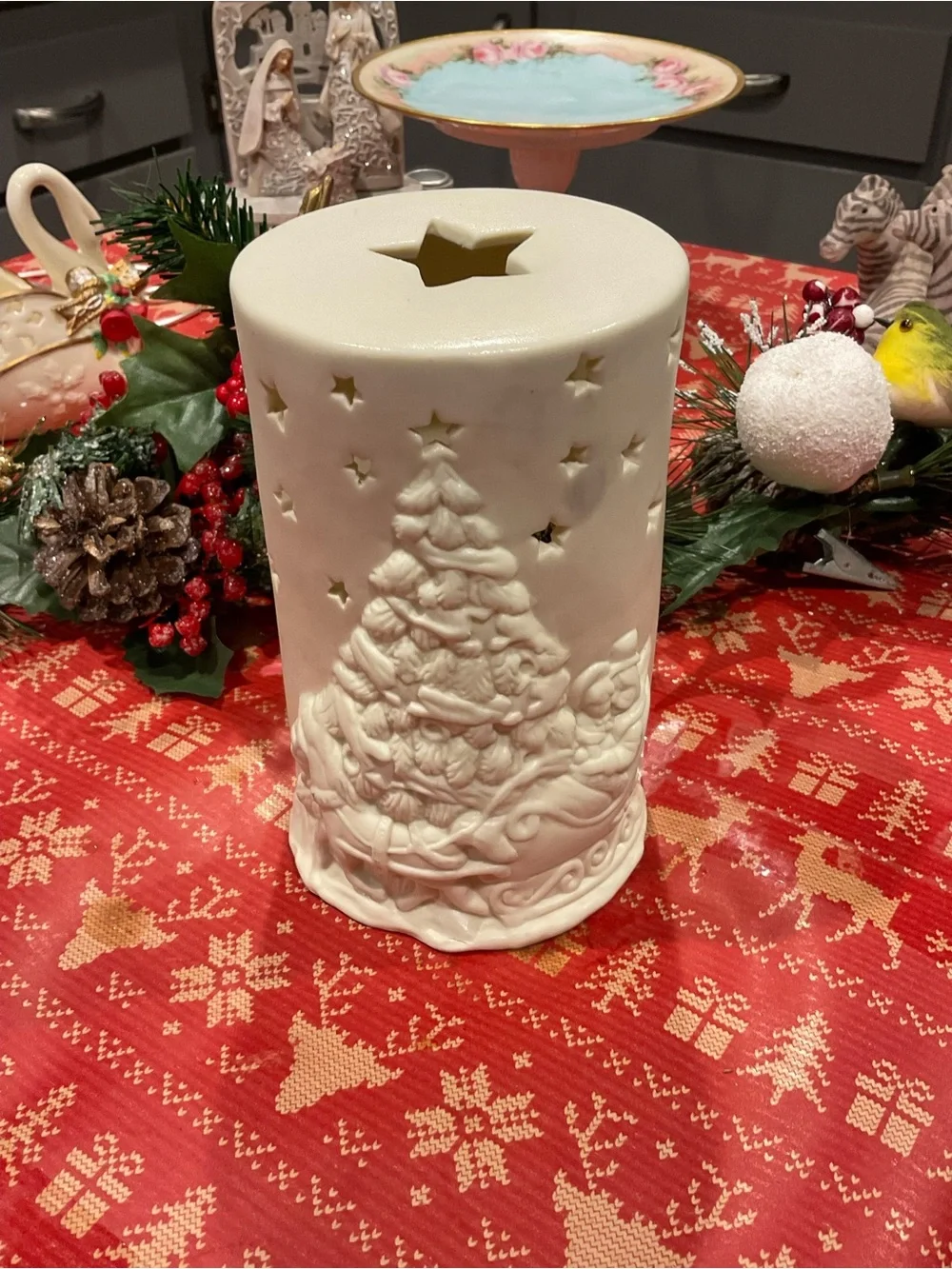 BP-White Ceramic Christmas Tree Luminary - Holiday Table Accent